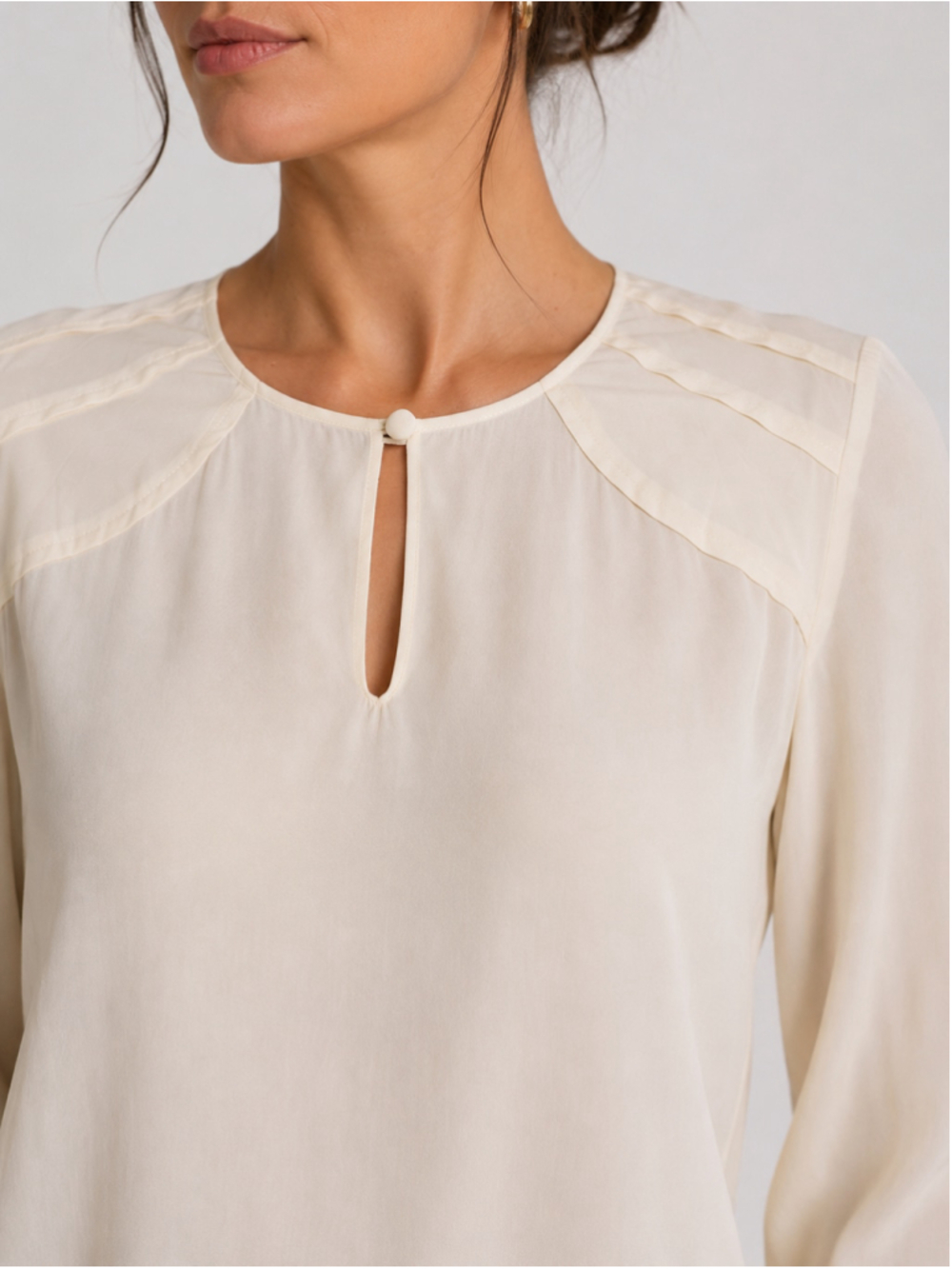 Brochu Walker Ivory 100% Silk Long Sleeve Blouse Top Size L